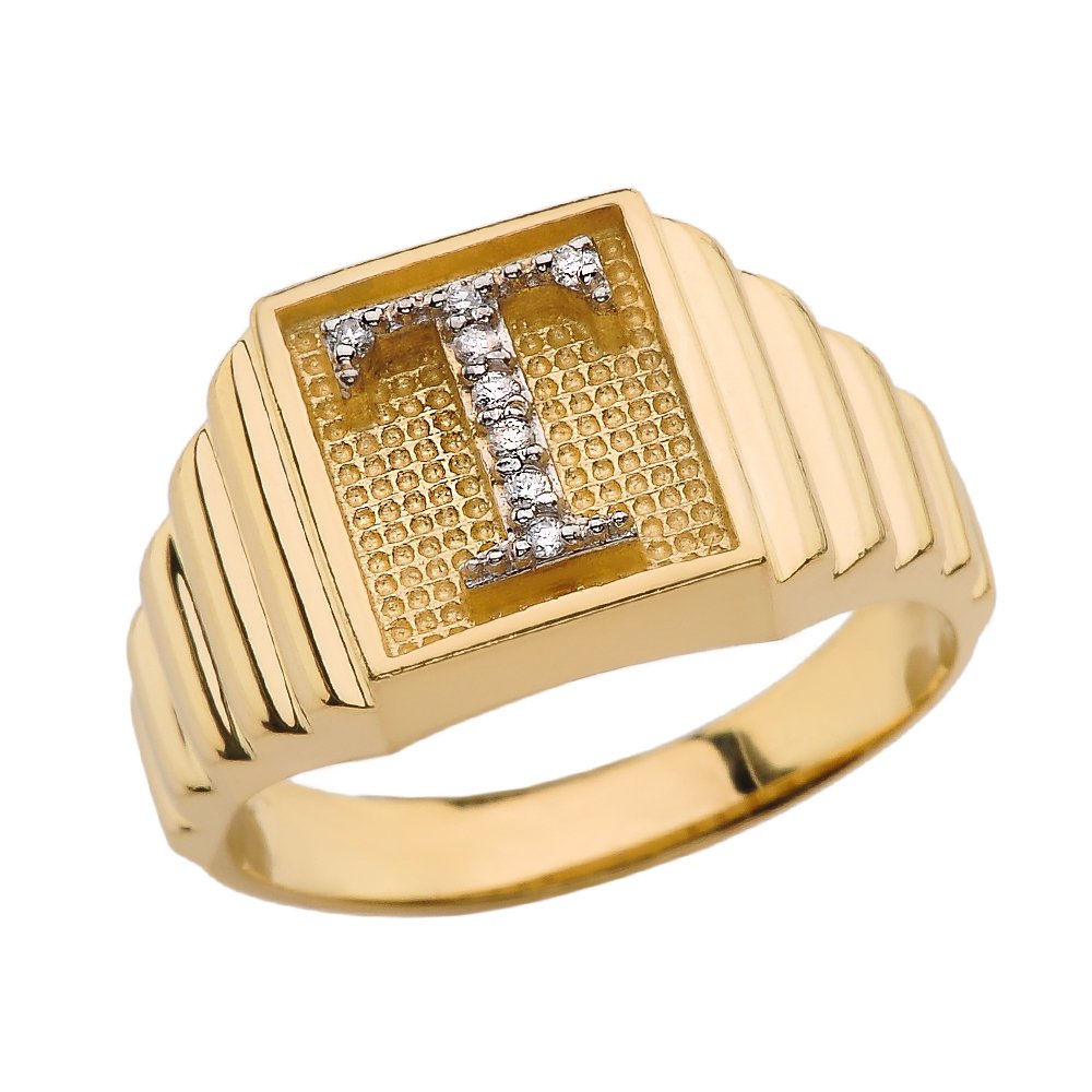 Men's 10k Yellow Gold Layered Band Square Face Diamond
