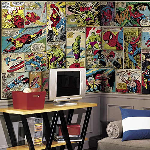 Buy 1 get 1 🔥 RoomMates JL1398M Marvel Comic Panel Spray and Stick Removable Wall Mural - 10.5 ft. x 6 ft. , Red