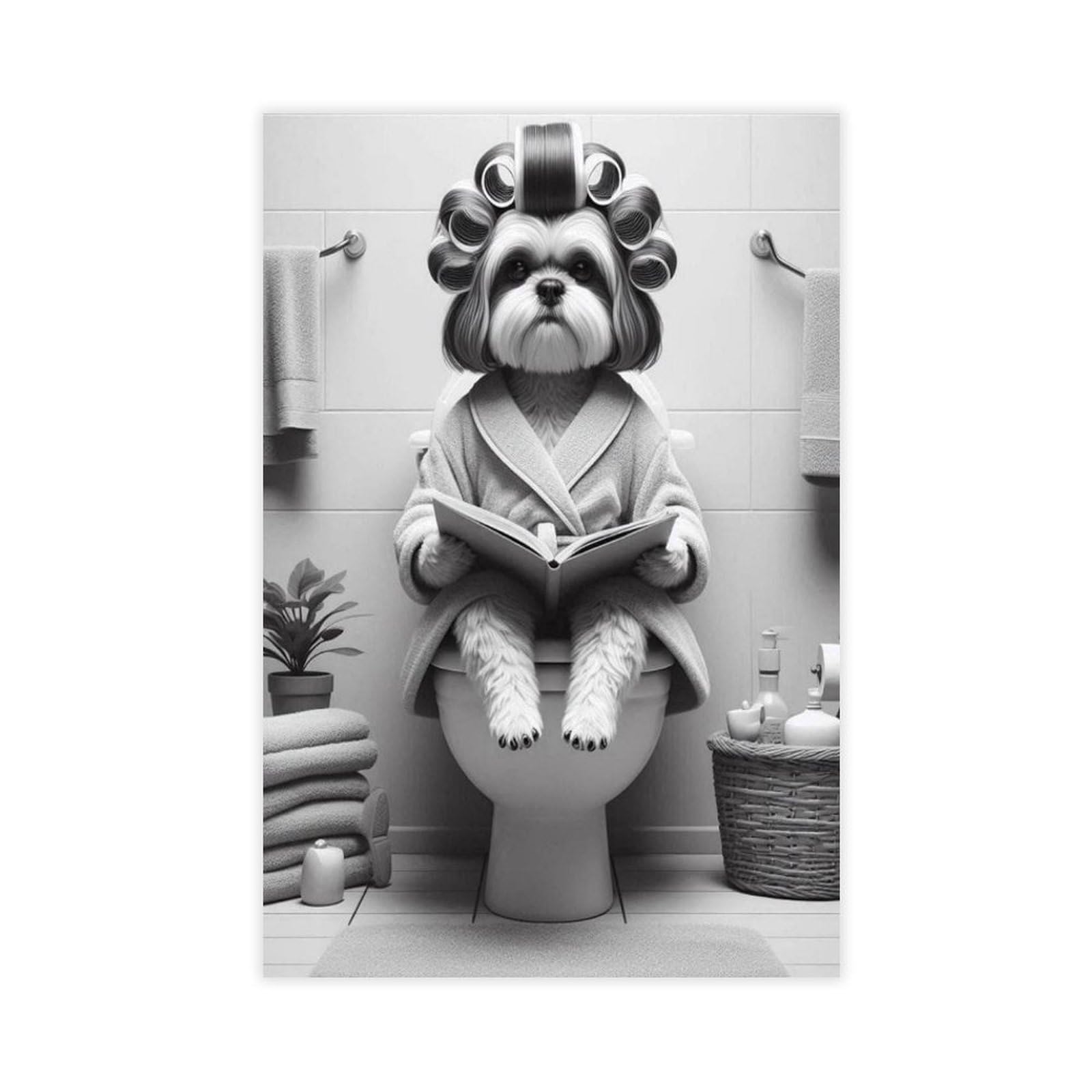 Wlqzfrwv Shih Tzu Dog On Toilet Bathroom Art Canvas Poster Bedroom Decor Landscape Office Room Decor Gift 12X18inch(30X45cm)