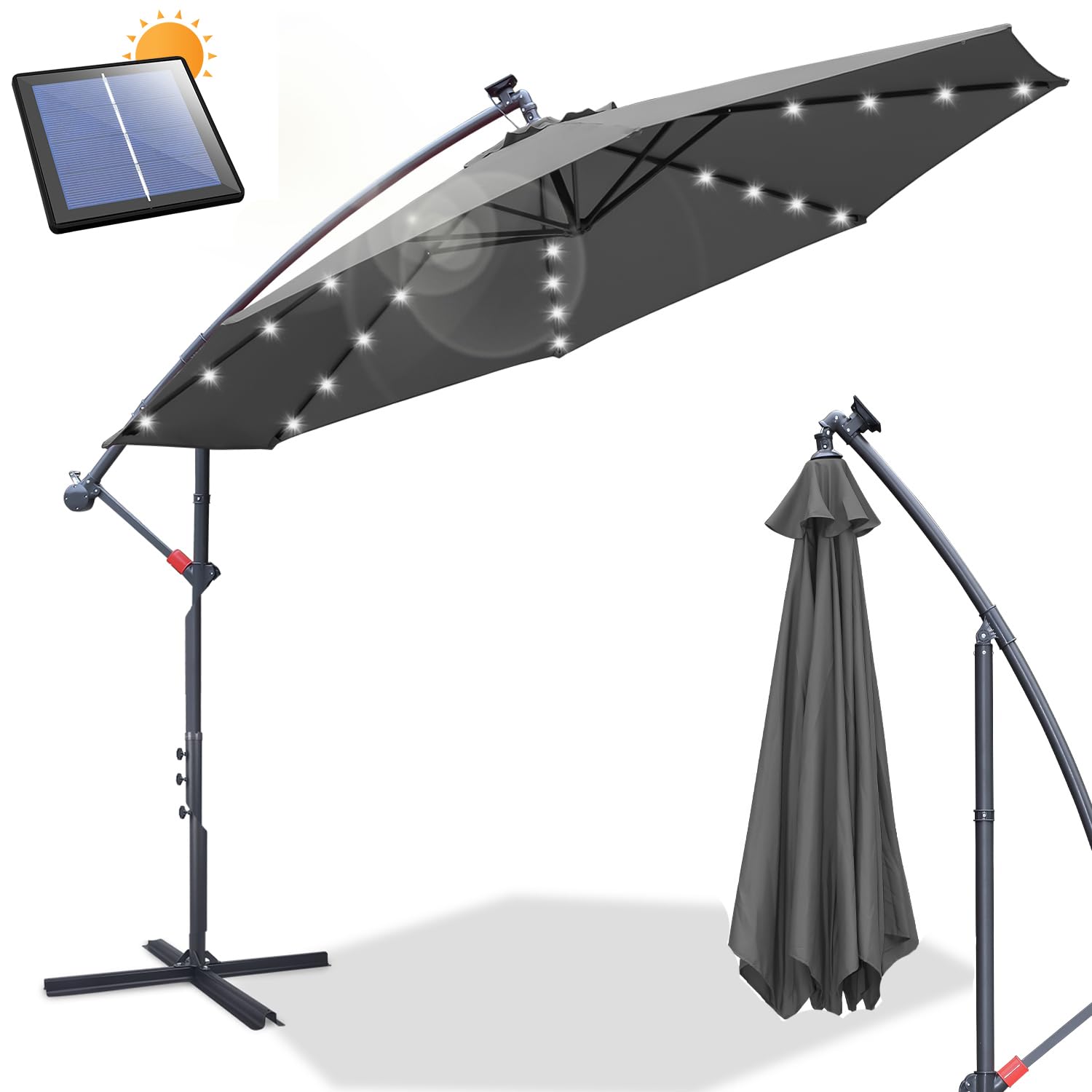 Daromigo - Ombrellone con manovella da 300/350 cm, ombrellone con supporto, parasole da giardino con protezione UV, in alluminio, impermeabile, per mercato e giardino