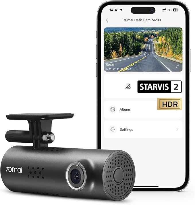 70mai M200 HDR DashCam 3, STARVIS 2 IMX662, 1080P with HDR Imaging, F1.8 Large Aperture, MaiColor Vivid+ Solution, Voice Control, WiFi, Optional Parking Mode, Upto 128GB Supported (M200)