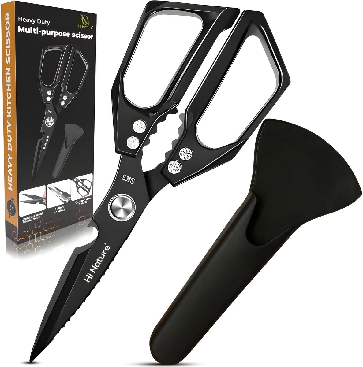 Forbici da Cucina Professionali in Acciaio Inox Hi Nature Multiuso con Coprilama Protettivo