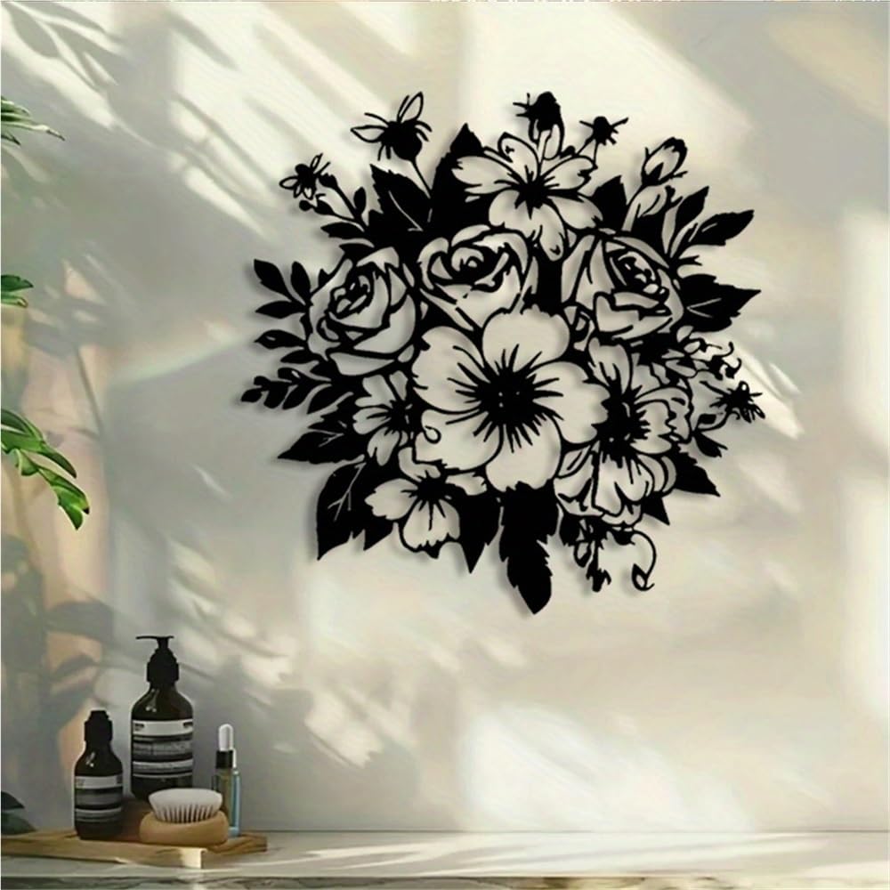 Décoration murale abstraite en métal bouquet floral pour intérieur et salon