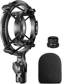 AT2020 Microphone pop Filter with Shock Mount for AT2020 MIC Anti-Vibration Suspension Shonck Mount Holder Clip,Compatible with Audio-Technica AT2020 Mic and Boom Arm Mic Stand