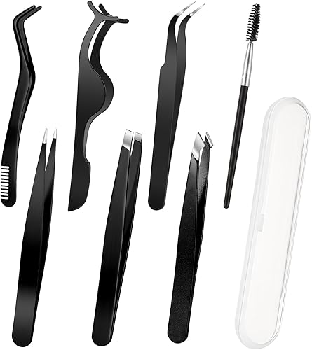 Gisafai Juego de 8 pinzas de pestañas para extensiones de pestañas, juego de pinzas rectas y curvas, de acero inoxidable, herramienta aplicadora con disponible en Yaxa Peru