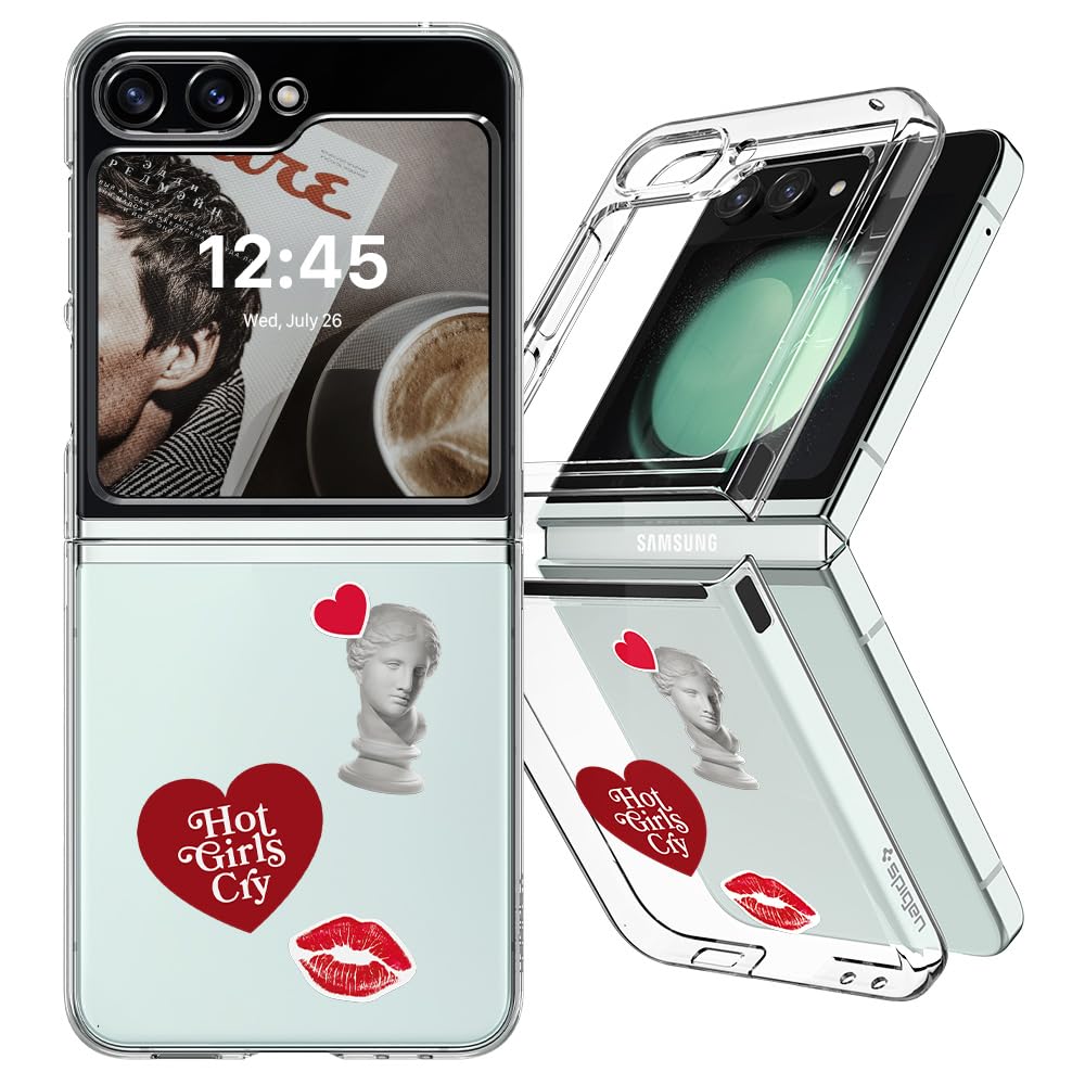 CYRILL x Spigen Collaboration Compatible with Samsung Flip 5 Cover (2023), Clear Z Flip 5 Case Printed Design with Slim Fit Profile (PC | Stop Apologizing)