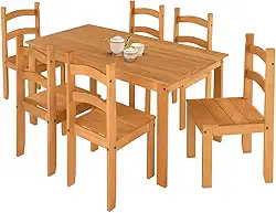 Conjunto Mesa de Jantar 6 Lugares com 6 Cadeiras em Madeira Maciça Mel – Arte e Estilo