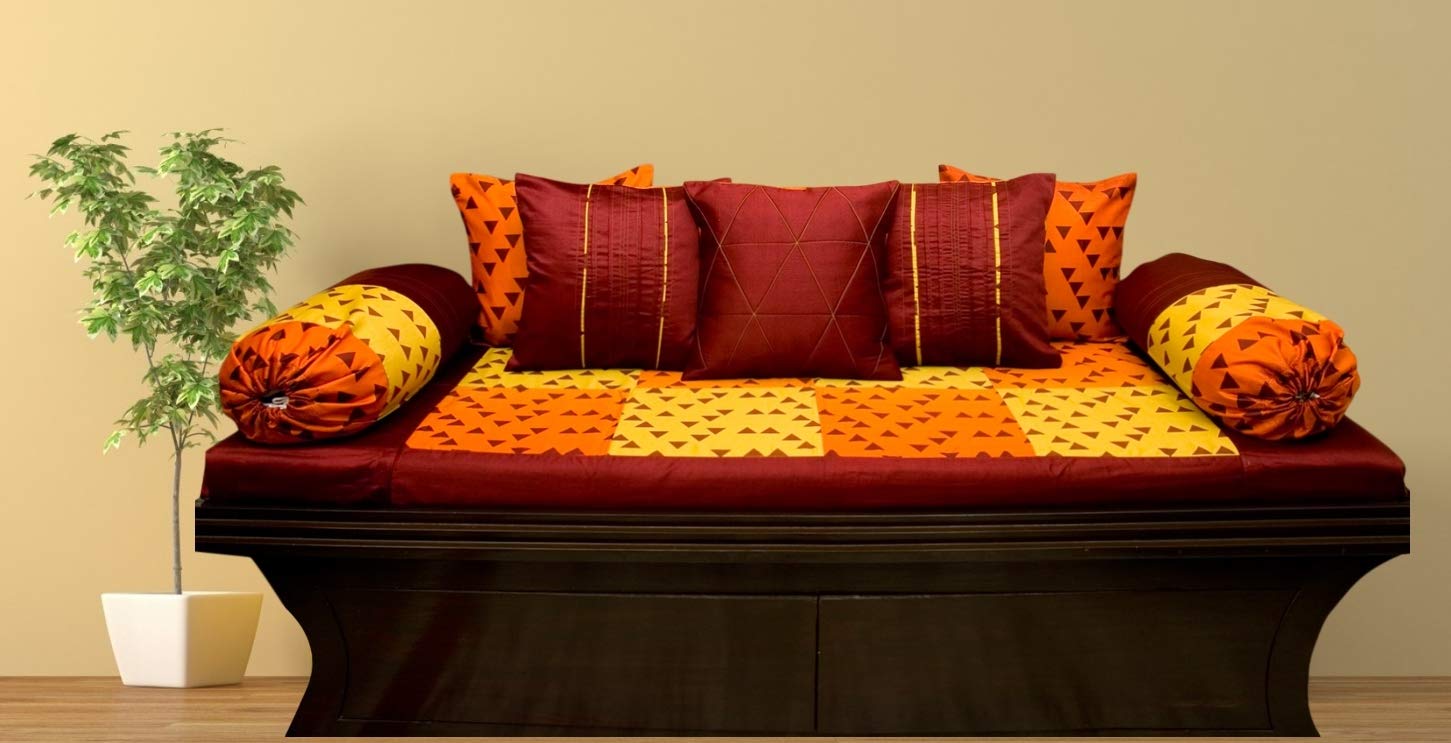 Vissage Premium Geometric Diwan Set with 2 Bolster Covers and 5 Cushion Covers-image-8