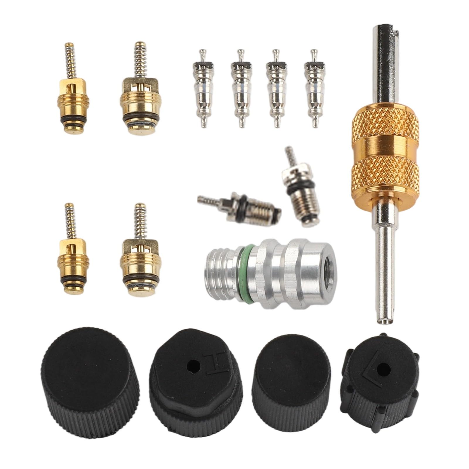 Kit nucleo valvola CA in ottone per R12 per refrigerazione R134a, nucleo stelo valvola aria condizionata con rimozione a doppia testa e polvere