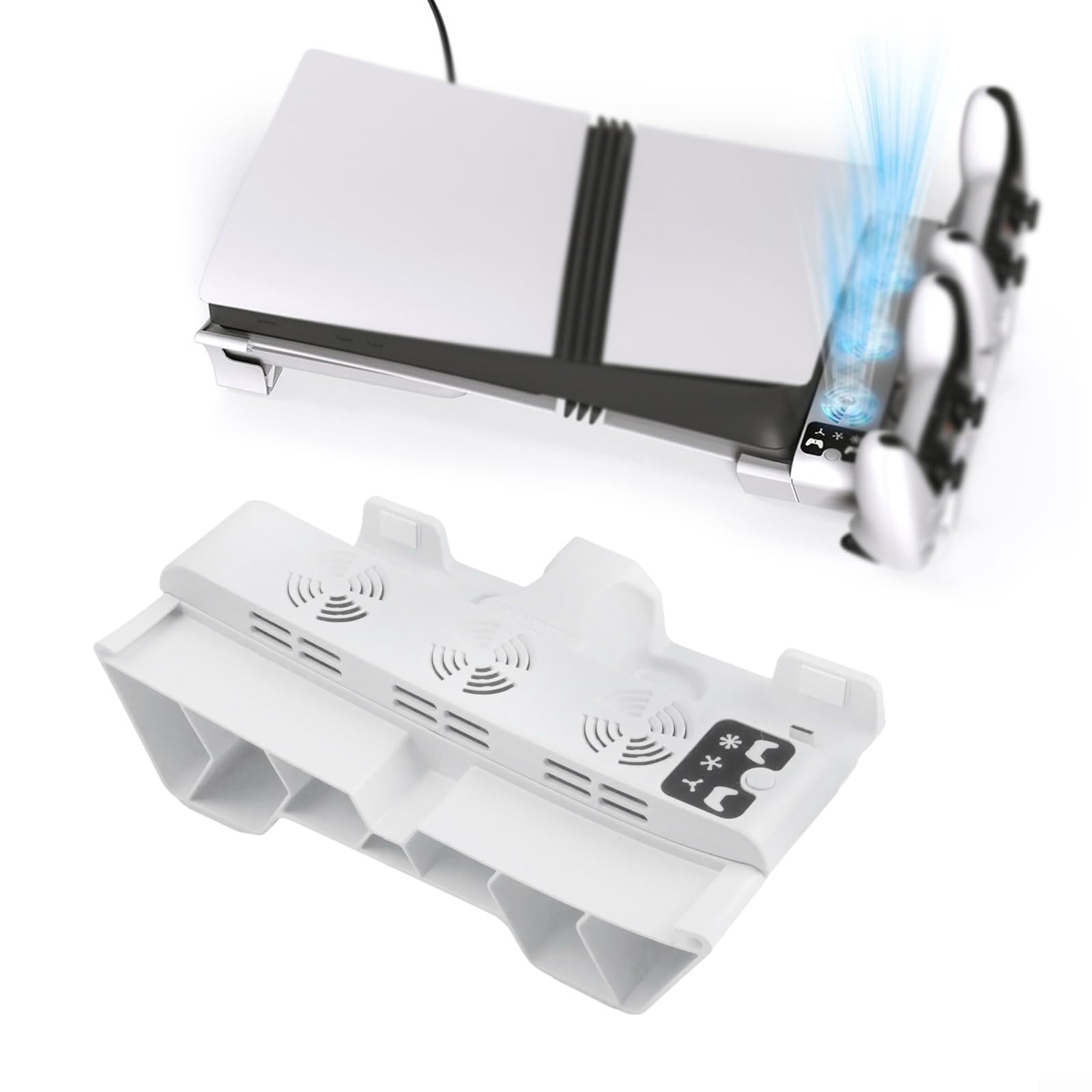 Support de refroidissement horizontal pour PS5 Slim & Pro avec ventilateur à 3 niveaux et chargeur double manette, support de console peu encombrant