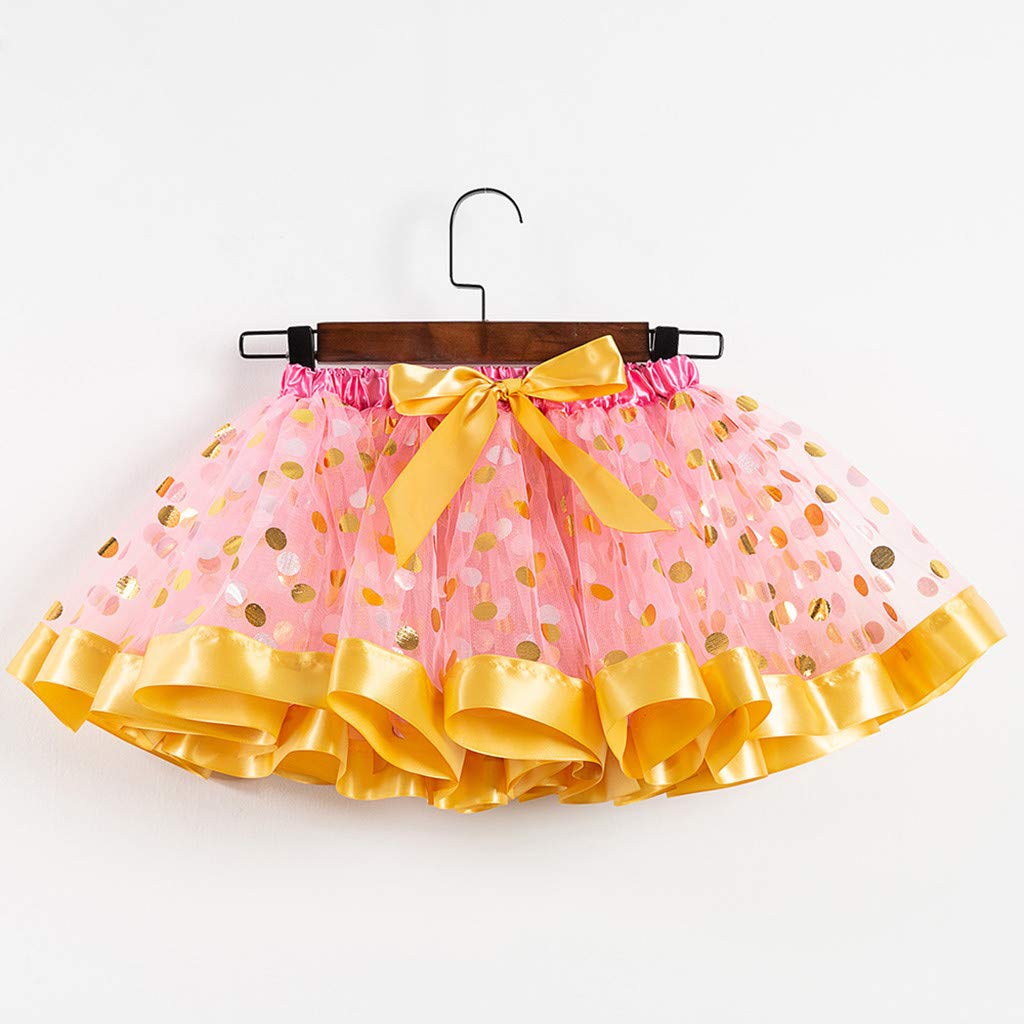 Baby Girls Layered Tutu Skirt Toddler Polka Dots Tulle Tutus Soft Tiered Skirts Ballet Dance Party (Pink, 9-11 Years)