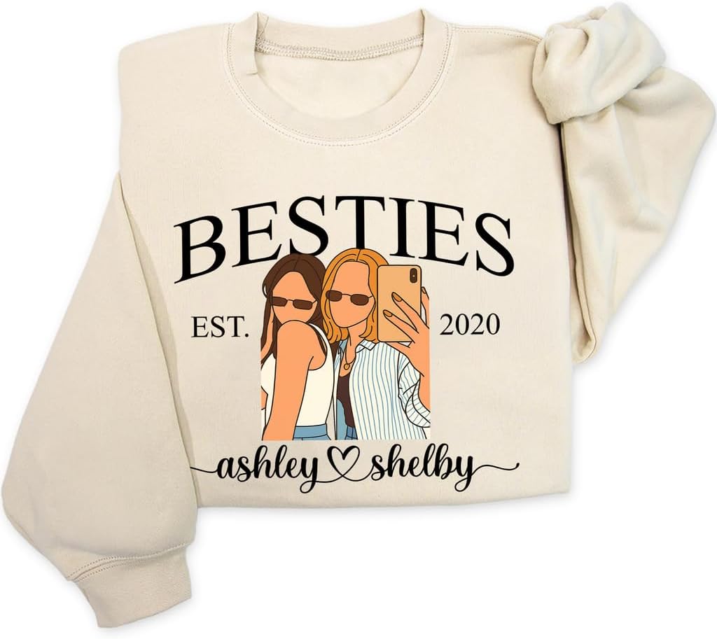 Personalized Besties Sweatshirts, Custom Names and Year Shirt, Sisters Matching Hoodie, BFF Gifts