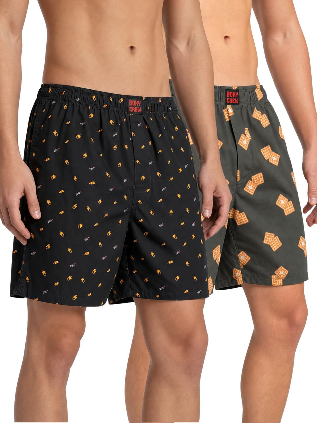 Men's 100% Cotton Printed Boxer Shorts Pack of 2 with Dual Side Pockets and Fabric-Covered Waistband - Black/Brown, Styles MBX016, MBX030-picture-11