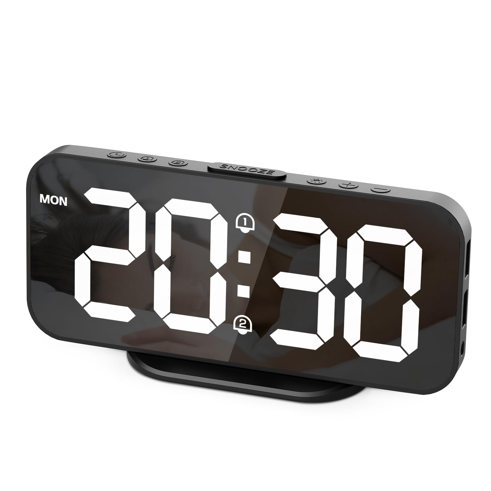 Sveglia Digitale da Comodino a LED,Sveglia da Comodino con Funzione Snooze,Orologio Digitale con Doppio Programma di allarme,12/24H,2 Porte di Ricarica USB