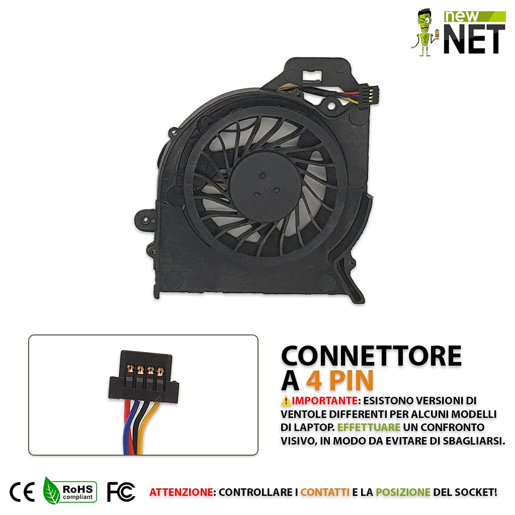 NewNet ® Replacement - Ventola CPU Fan Compatibile con HP Pavilion dv6-6133sl dv6-6134sl dv6-6150sl dv6-6139sl dv6-6152sl dv6-6151el dv6-6154sl dv6-6181sl dv6-6155sl