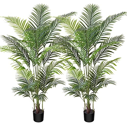 Ferrgoal Artificial Palm Tree, 6Ft Fake Areca Palm Plant With 20 Trunks Potted Faux Tree Tropical Décor Tall Fake Plants For Home Indoor Entryway Office Living Room 2Pack #TOP3