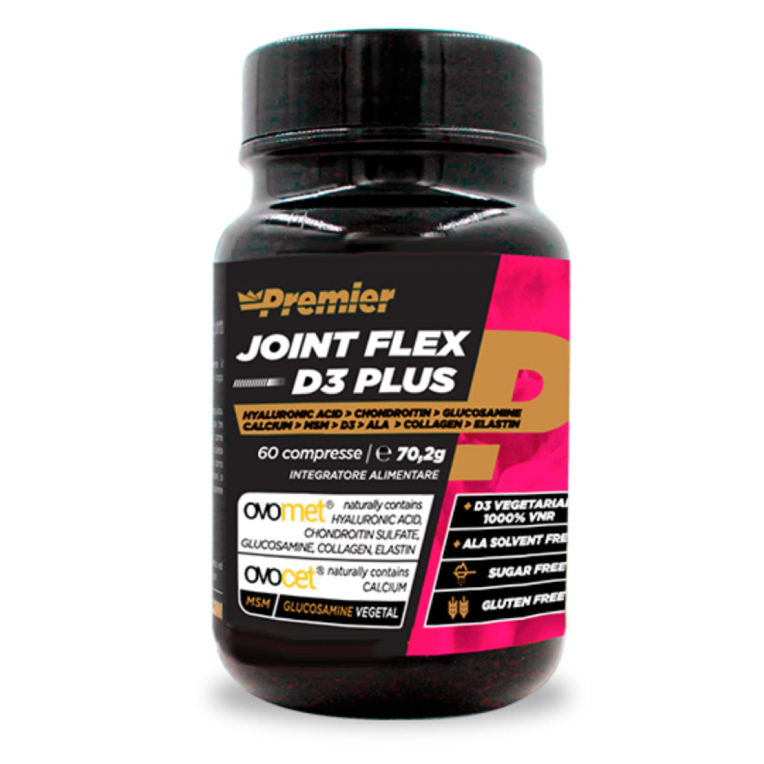 Premier Integratori Joint Flex D3 Plus - 60 compresse | membrana d’uovo in polvere e calcio da guscio d’uovo (Ovocet®) | Glucosammina di origine vegetale, MSM, acido lipoico, vitamina D3