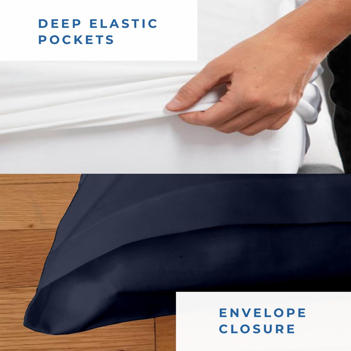Kotton Culture Juego de sábanas de 4 Piezas de algodón Egipcio de 800 Hilos con Bolsillo Extra Profundo de 48 cm Lujosa sábana de algodón Grueso Ropa de Cama para Todas Las Estaciones - Azul Marino
