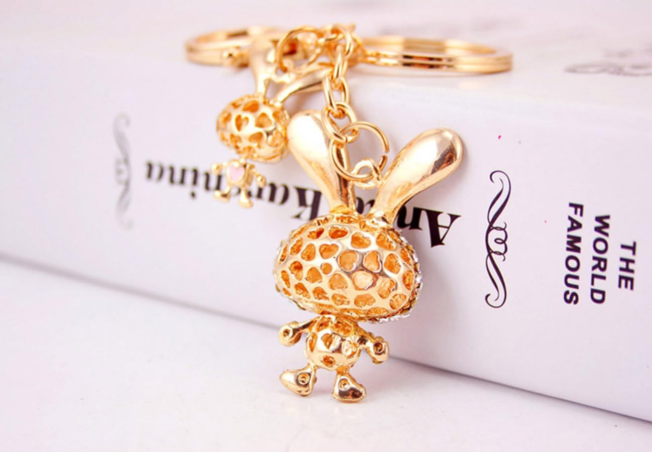 One Pack Cute Bunny Zodiac Animal Pet Rhinestone Car Key Chain Ring Gift Bag Clasp Holder for Girlfriend Boyfriend image 5