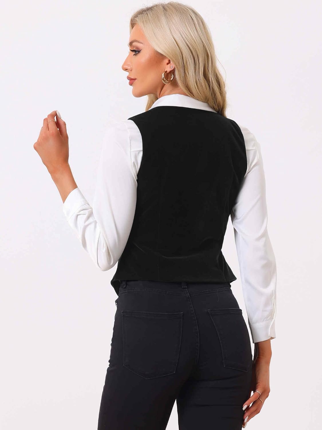 Allegra K Women's Waistcoat Steampunk Velvet Christmas Sleeveless Button Down V-Neck Suit Vests - Image 4