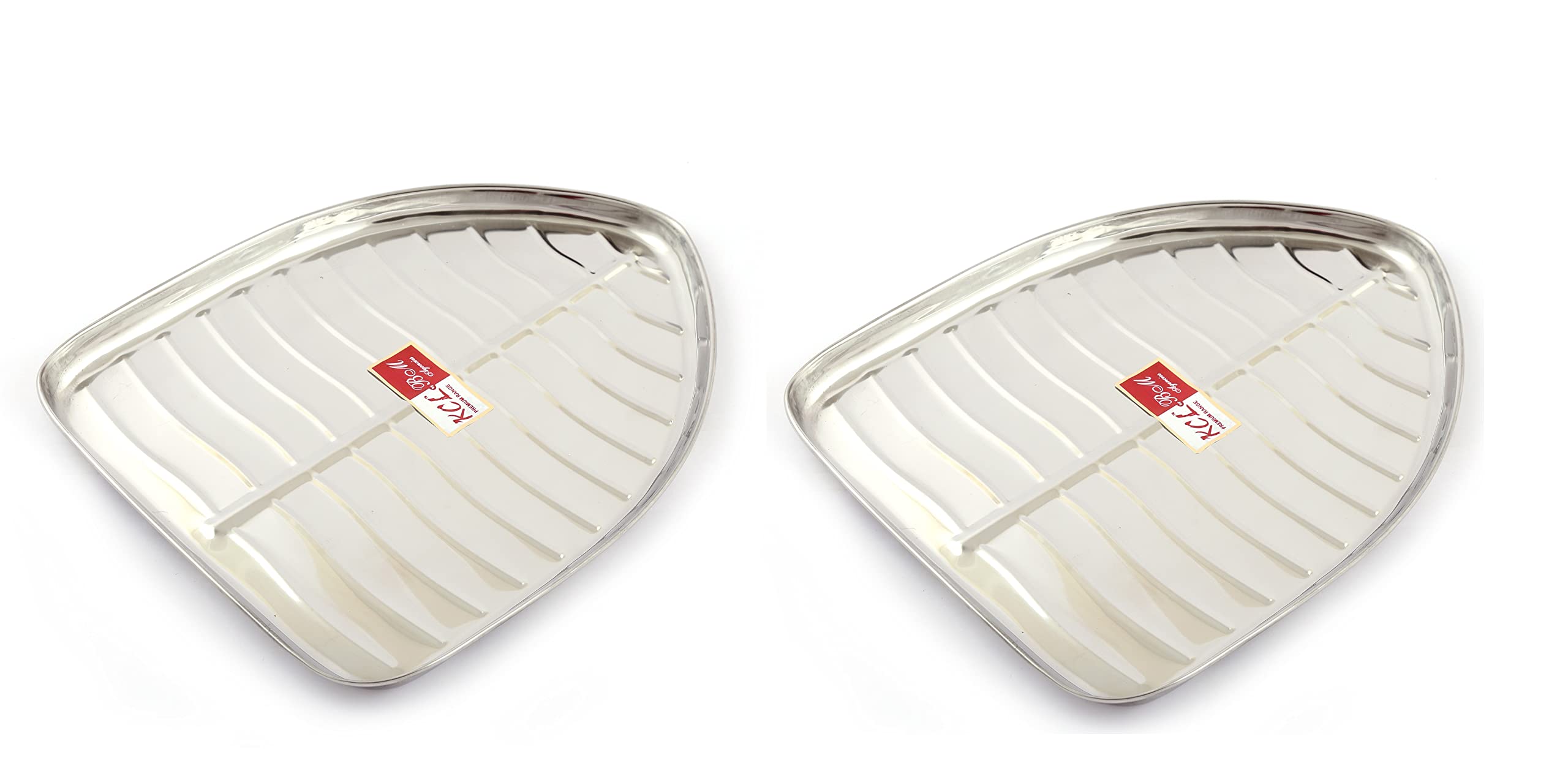 KCL Stainless Steel - Multipurpose Dinner Plates | Banana Leaf Shape Plates for Serving Breakfast, Lunch and Dinner | Thali Set for Home, Restaurant and Office | 23CM | Set of 2