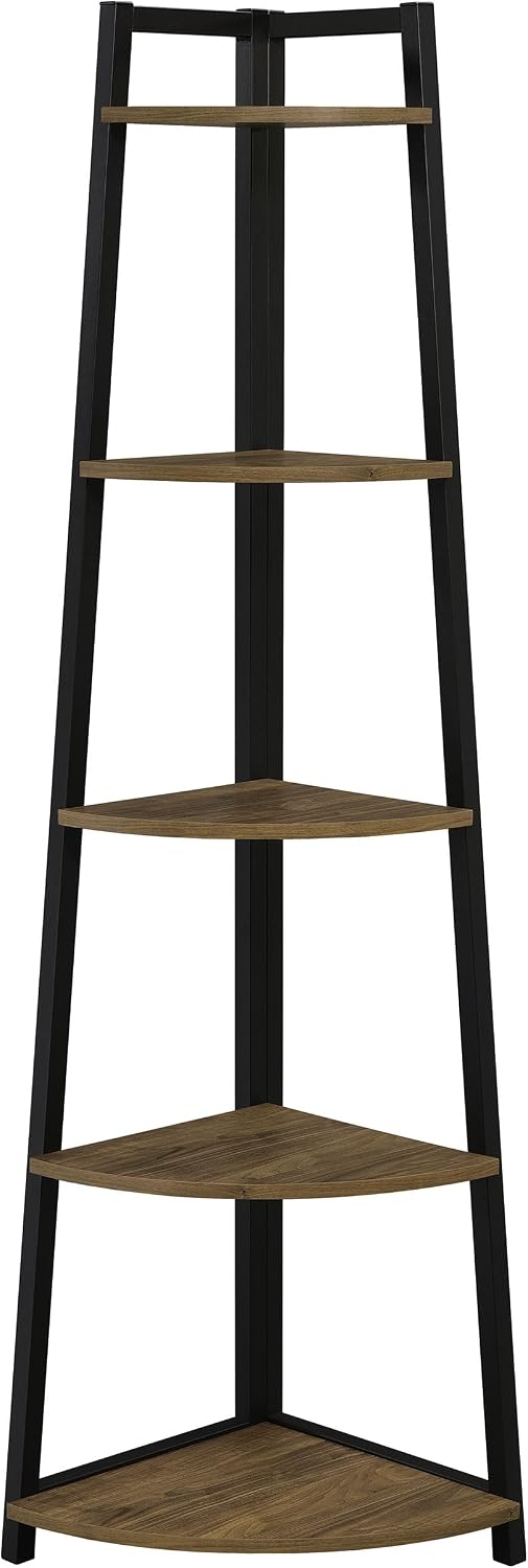 Coaster Home Furnishings - Rylan - Wood & Metal - 63-Inch 5-Tier Candner Bookshelf with Graduated Shelf Sizes and Tip-Over Restraint - Transitional - Home Office - Black & Aged Walnut - 805497