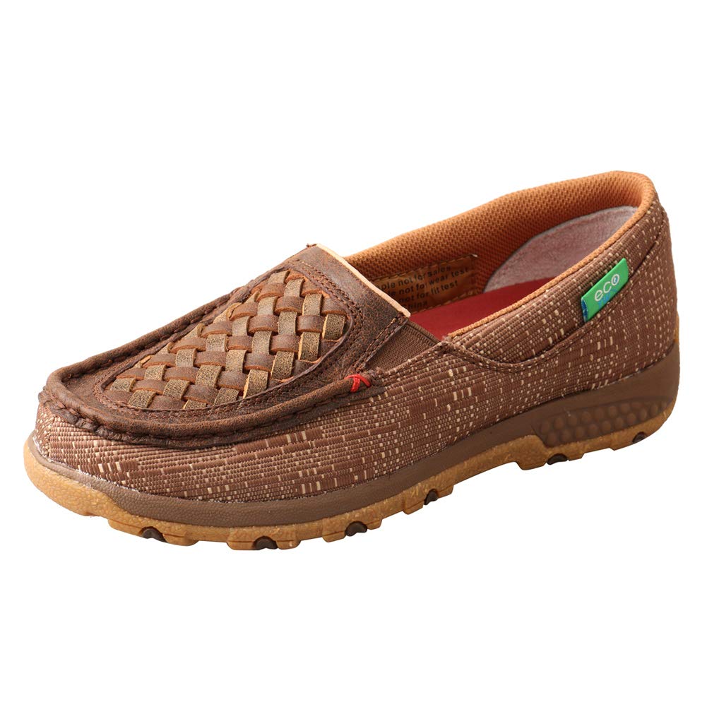 Twisted X Women's Slip-On Driving Moc, Moc Toe with CellStretch, Woven Brown & Coffee, 8.5 M