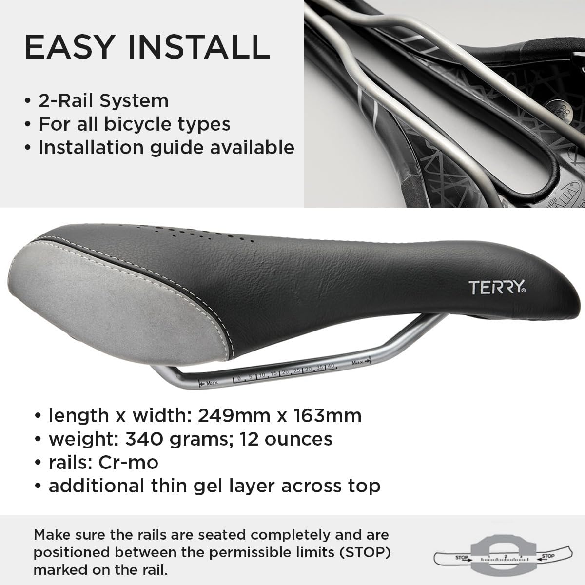 Terry Liberator X Elite Bike Saddle - Flexible & Comfortable - Wider Cutaway, Flat Top, Black Leather Cover