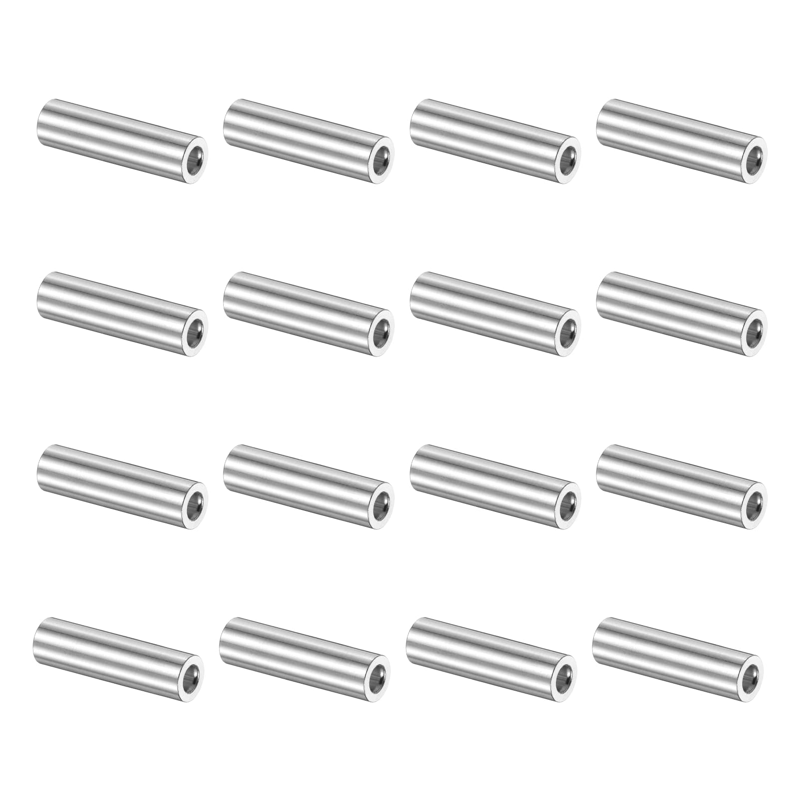sourcing map 16Pcs Aluminum Spacer 1/8" ID x 7/32" OD x 25/32" Length(3.1x5.5x20mm) Screw Standoff Bushing Plain Finish Unthreaded Round Metal Spacer for M3 Screws Bolts and Rods, Silver