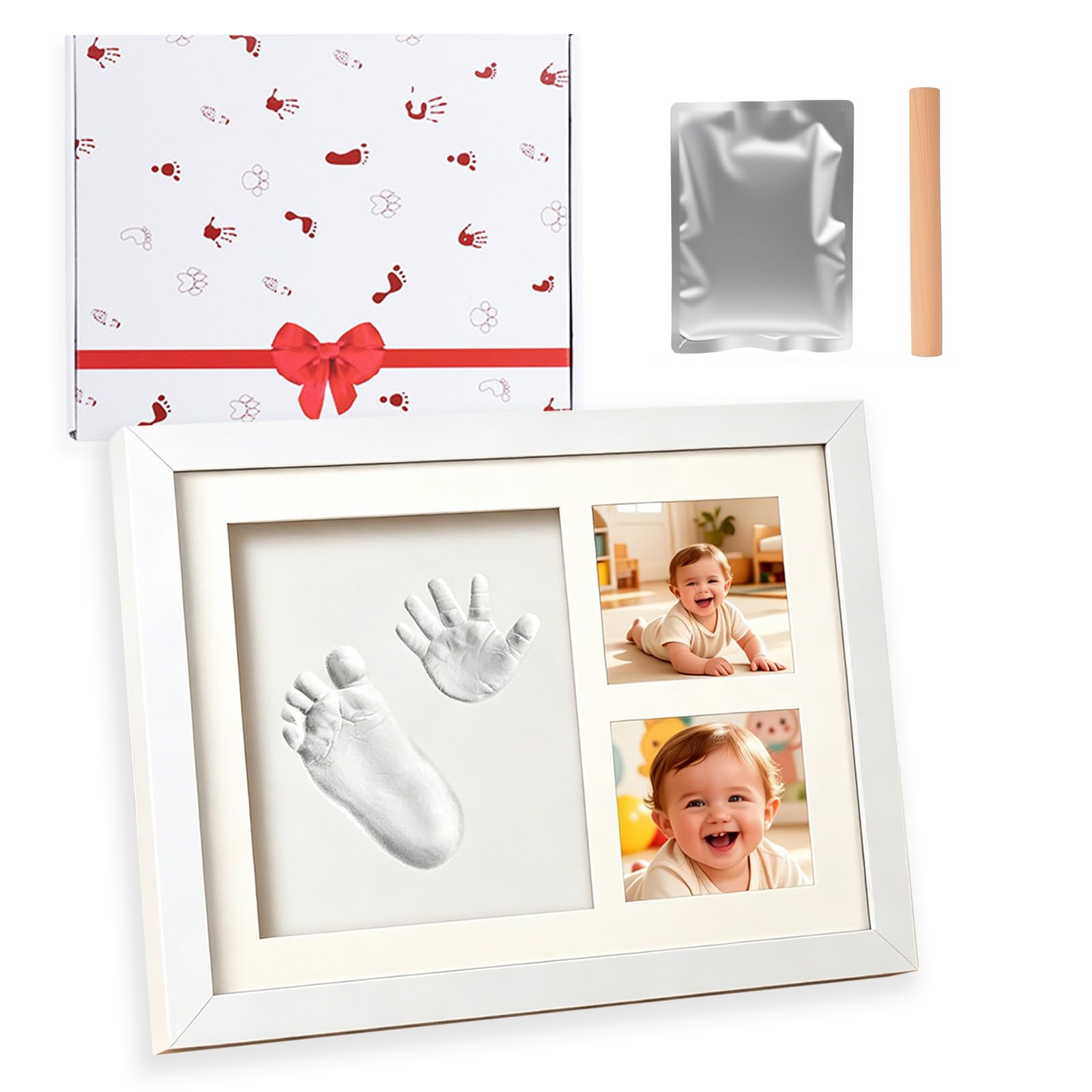 Cyanslen Baby Handprint and Footprint Kit Clay, Baby Photo Frame Hand and Footprint Kit, Personalized Newborn Keepsake & Gift Set for Boys and Girls, Memory Picture Frames for Registry, Nursery Decor