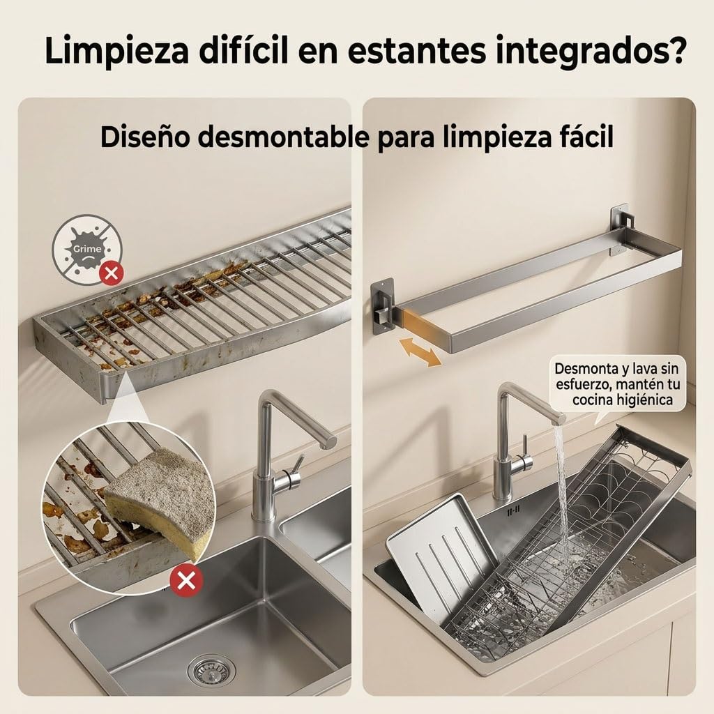 inless - Scolapiatti da parete in acciaio, design salvaspazio a due ripiani, con supporto per bacchette, senza trapano, per cucina nizat (B95 x 100 cm)