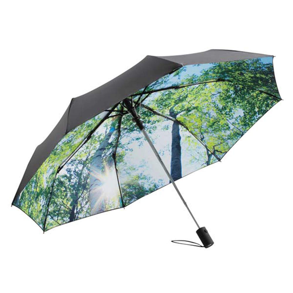 Fare Parapluie Pliant Compact Automatique Imprimé Forêt, Noir