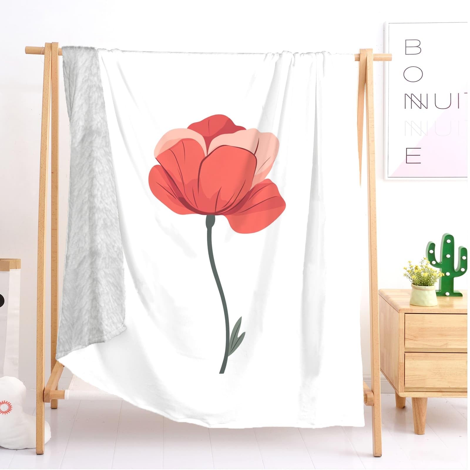 Koc termiczny XXL 180 x 200 cm romans czerwone rośliny kwiaty polar flanelowy super miękki biały koc polarowy w kratę na sofę i łóżko wystrój domu