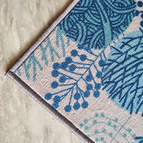 Image of Matz&More Floral Circle Tree Rug | 100x150 CM | Blue Grey | Soft Nylon Loop Pile with Anti-Slip Gel Backing | Living Room, Bedroom & Office Floor Carpet