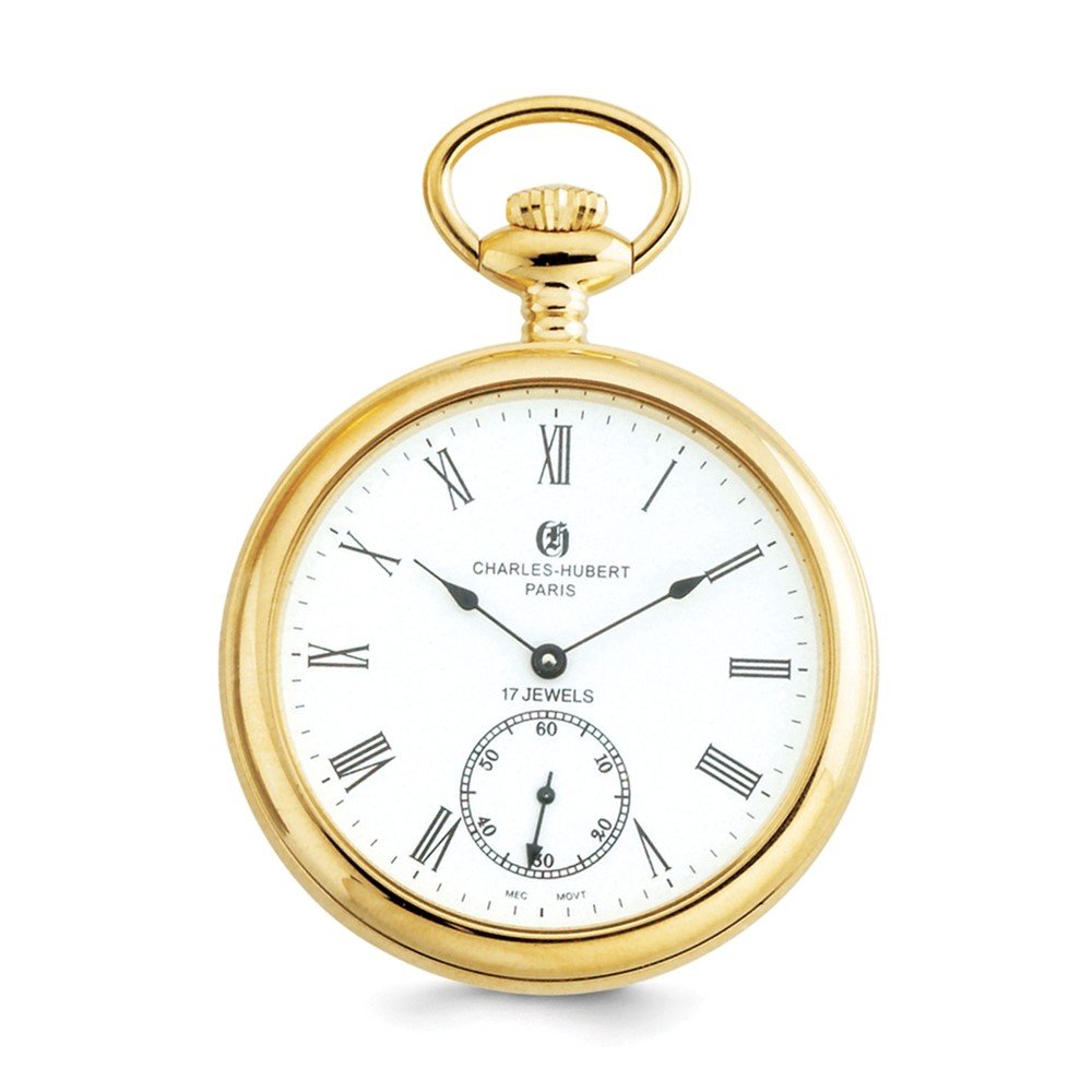 Sonia Jewels Charles Hubert IP-Plated Stainless Open Face Pocket Watch 14.5