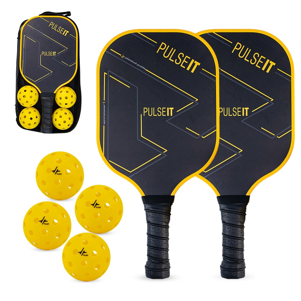 PulseIT Professional Pickleball Paddle Set, 2 Fiberglass Paddles, 4 Outdoor Pickleballs+Carry Bag | Cushion Grip Handle. Lightweight & Durable. for Beginners, Pros & All Ages (Geometric Black)-image-29
