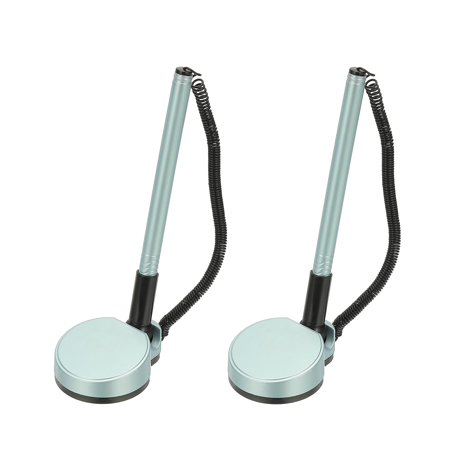 PATIKIL 2Pcs Secure Pen with Adhesive Chain and Security Pen Holder, Reception Counter Pens Desktop Pen Black Ink Refills for Desk Workplace Office Home Supplies Round Base, Cyan