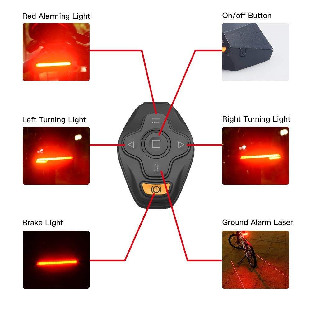 Feu arrière pour vélo, Feux arrière de Bicyclette/vélo Taillight LED USB Rechargeable à Distance et éclairage arrière imperméable à l'eau