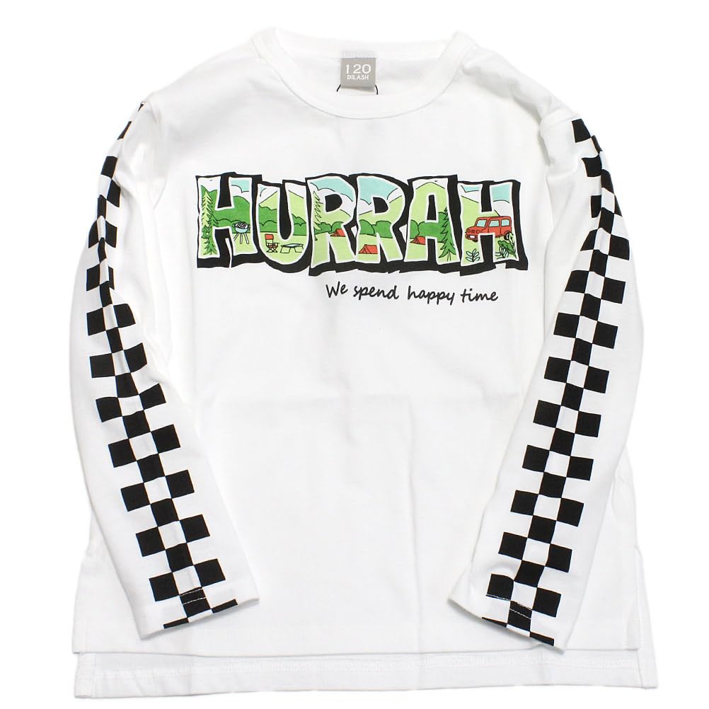[DILASH] ディラッシュ チェッカー天竺長袖Tシャツ ボーイズ ユニセックス オフホワイト(OW) 110