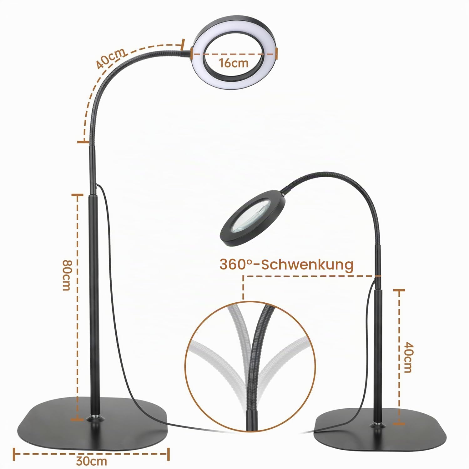 Lupe mit Licht und Ständer 5X 10x, Dimmbare Lupe mit Licht mit 36 LED, Verstellbare Lupenleuchte mit Schwanenhals 2-in-1 für Lesen, Nähen, Handwerk, Feinarbeit