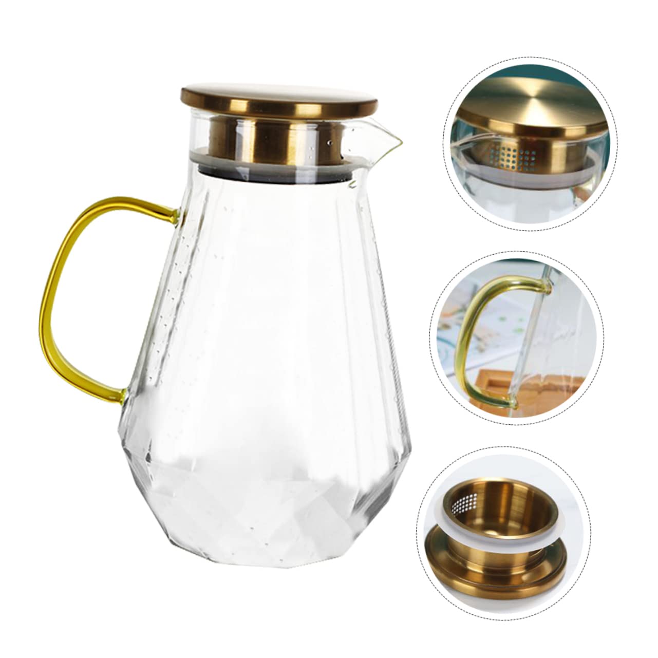 SOIMISS Jarra de Agua Fría de Vidrio con Tapa y Vertedor de Gran Capacidad para Servir Bebidas Refrescantes como Jugos Caseros Infusiones de Hierbas o Agua con Hielo para Fiestas o Reunion
