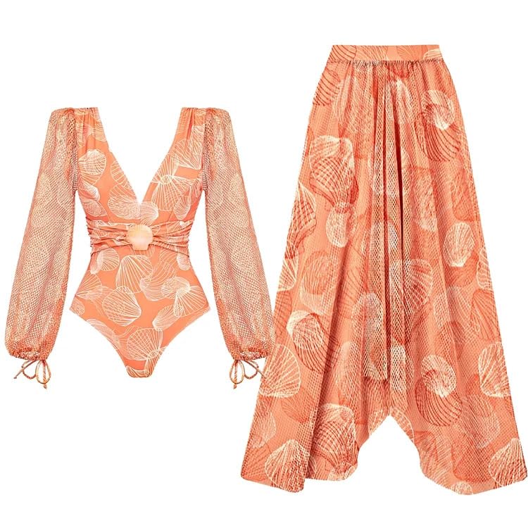Image of AARAM Stylish Premium Women's One Piece Swimsuit with Cover Ups Wrap Skirt Sarong Floral Print Monokini Tummy Control Swimwear, Printed Costume Women Beach Wear