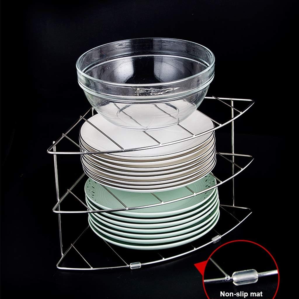 3-Tier Stainless Steel Corner Shelf - SUS304 Kitchen Organizer, Space-Saving Plate Rack for Counter & Cabinet, Durable & Stylish Storage Solution (1 Pack, Color A)