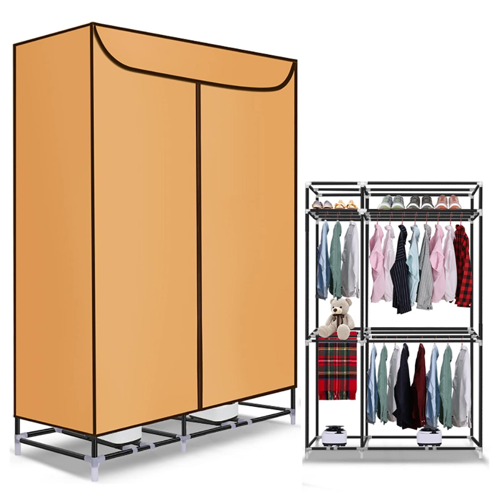 ZYJIX 2400W Electric Heated Clothes Airer Dryer Rack, 3 Layer Portable Clothes Dryer, 180 Minute Timer, Low Noise Motor For Home Laundry Apartment, Space Saving(Color:Yellow)