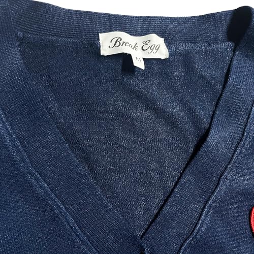 Dance Girl Floral Dress Print Men Cardigan V-Neck Red Snag Eyes Heart Embroidery Cotton Button Casual Open Front Sweater3