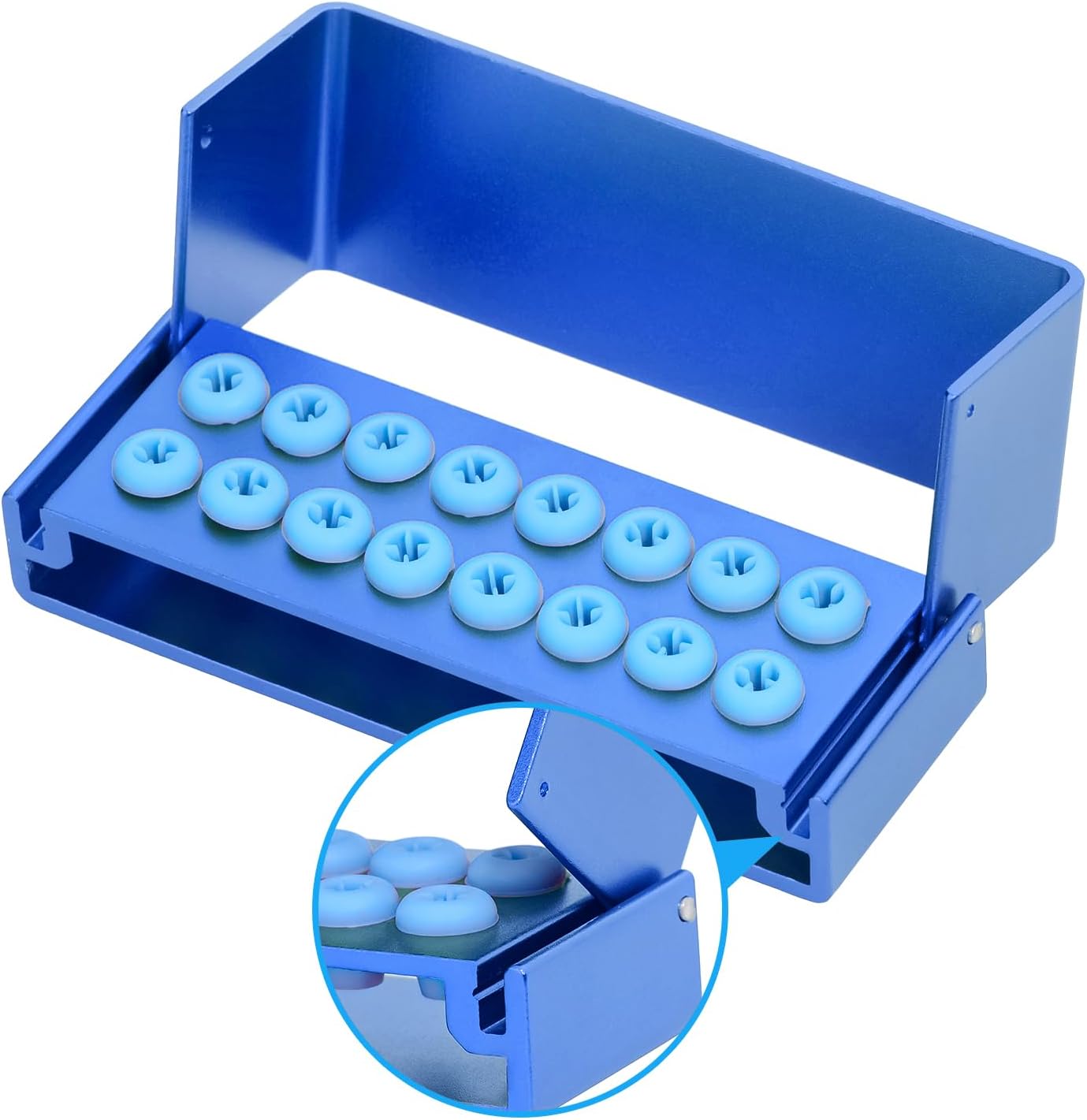 16 Holes Burs Holder Block Case 1.6mm&2.35mm Shank for CA/RA＆FG Autoclavable Burs Holder with Silicon Cover Blue Color