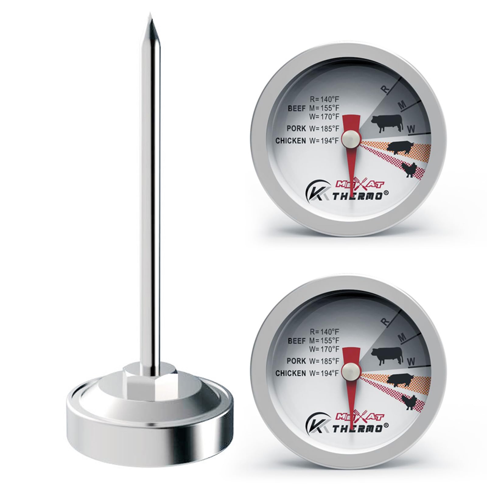 KT THERMO Steak Thermometer, Poultry Chichen Meat BBQ Grill in Oven, Instant Read, Mini Button Prob,Washable, 2pcs Set