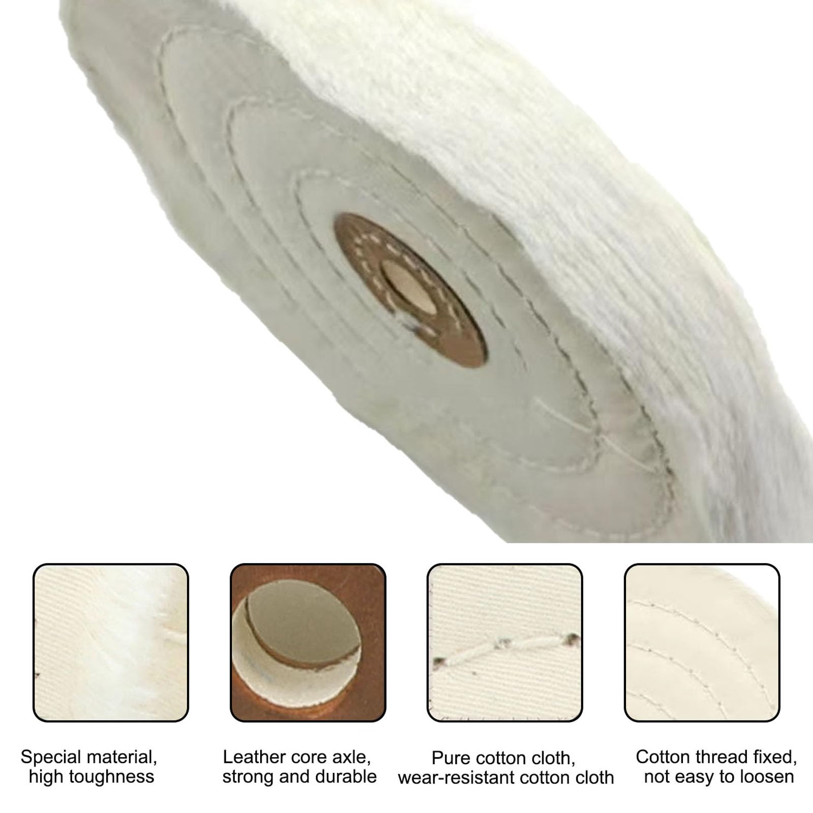 2 PCS Bench Grinder Polisher Cotton Buffing Polishing Wheel 6 inch for Bench Grinder with 1/2" Arbor Hole 50 Ply White Fine Cotton for Wood Metal Jade Jewelry Drill Polishing Kit - Image 3