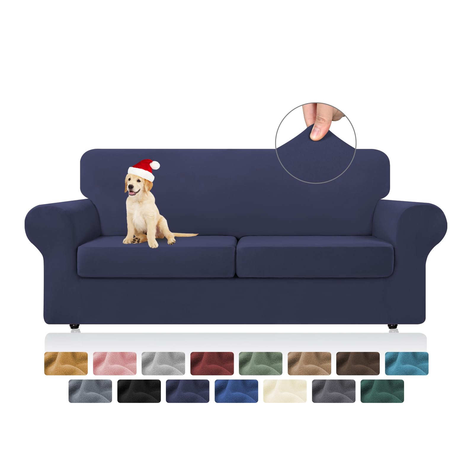 KEKUOU 3 Pieces Stretch Couch Covers for 2 Cushion Couch Sofa pet Friendly? Sofa Covers Washable Soft Elastic Dogs Furniture Protector(Loveseat,Navy Blue)