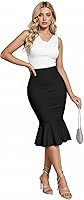 HyBrid & Company Women's High Waist Fishtail Pencil Skirt - Premium Stretch Midi Below Knee, Made in USA, Office Wear